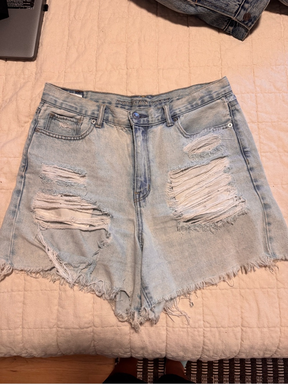 American Eagle Outfitters Light Blue Distressed Denim Shorts